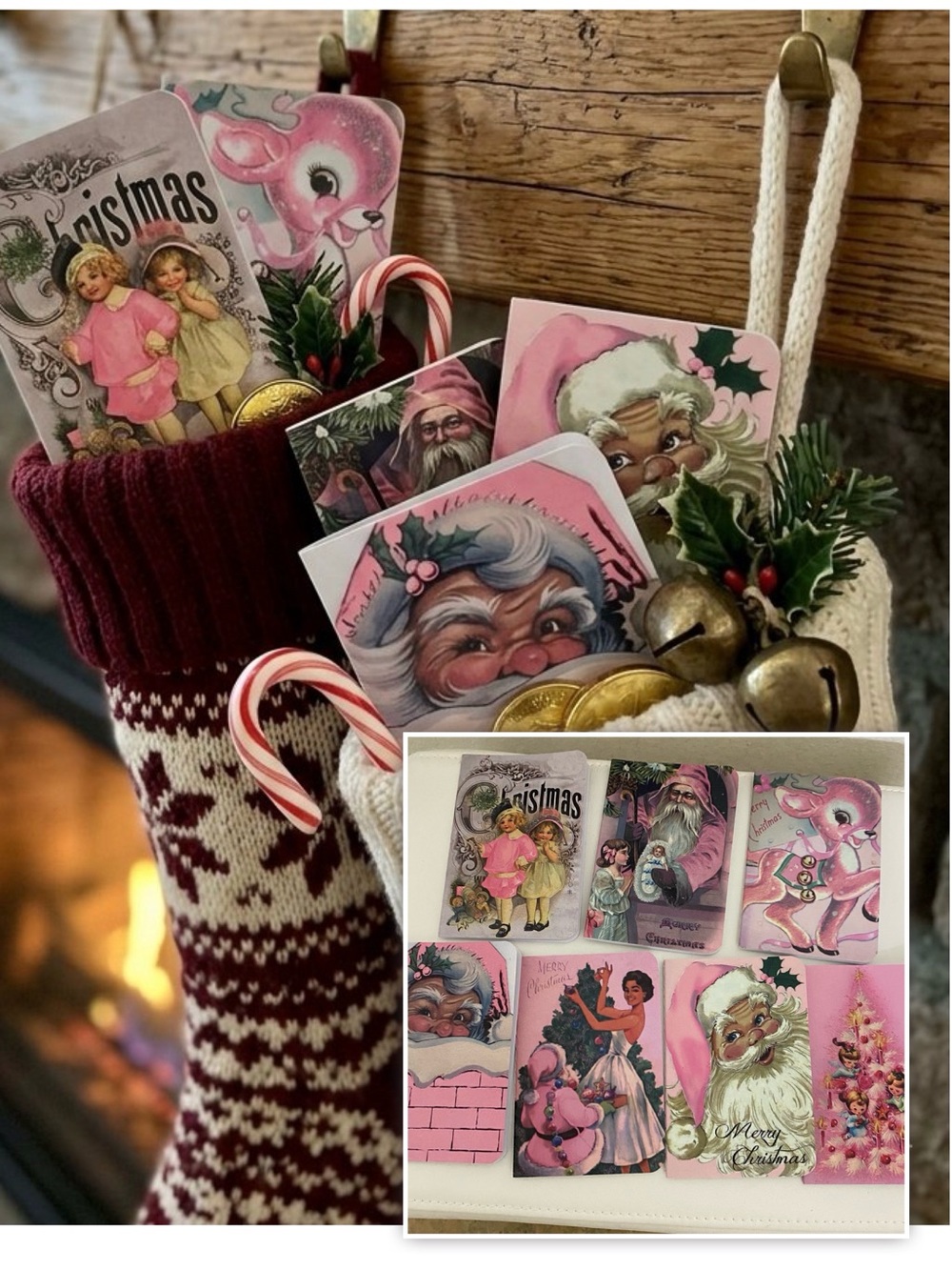 Vintage-Style Pink Christmas Card Set for Holiday Decorating